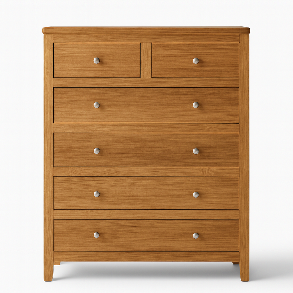 TERRELL (AUSSIE MADE) 6 DRAWER TALLBOY (2 OVER 4) - TASSIE OAK / TASSIE OAK VENEER COMBINATION - ASSORTED COLOURS