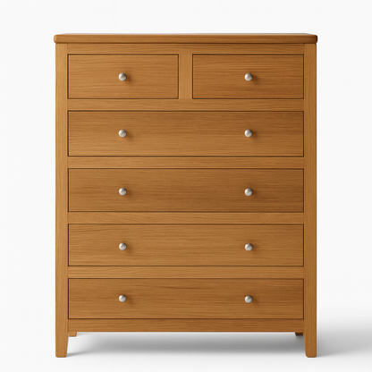 TERRELL (AUSSIE MADE) 6 DRAWER TALLBOY (2 OVER 4) - TASSIE OAK / TASSIE OAK VENEER COMBINATION - ASSORTED COLOURS