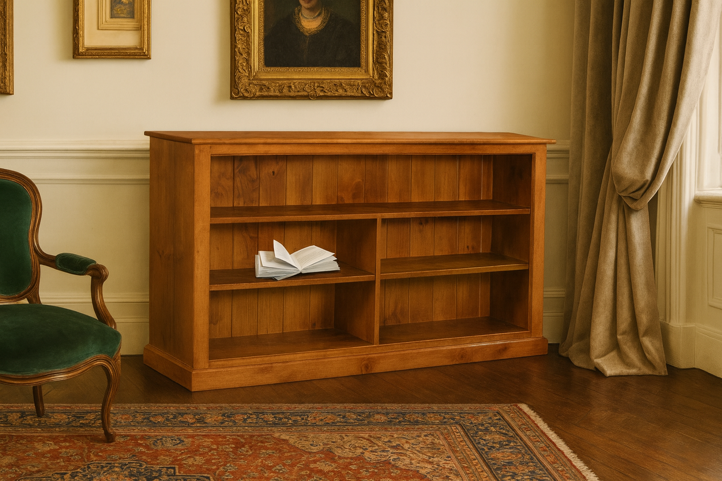 MUDGEE (AUSSIE MADE) STANDARD LOWLINE WITH 40MM FACINGS BOOKCASE COLLECTION - ASSORTED STAINED COLOURS