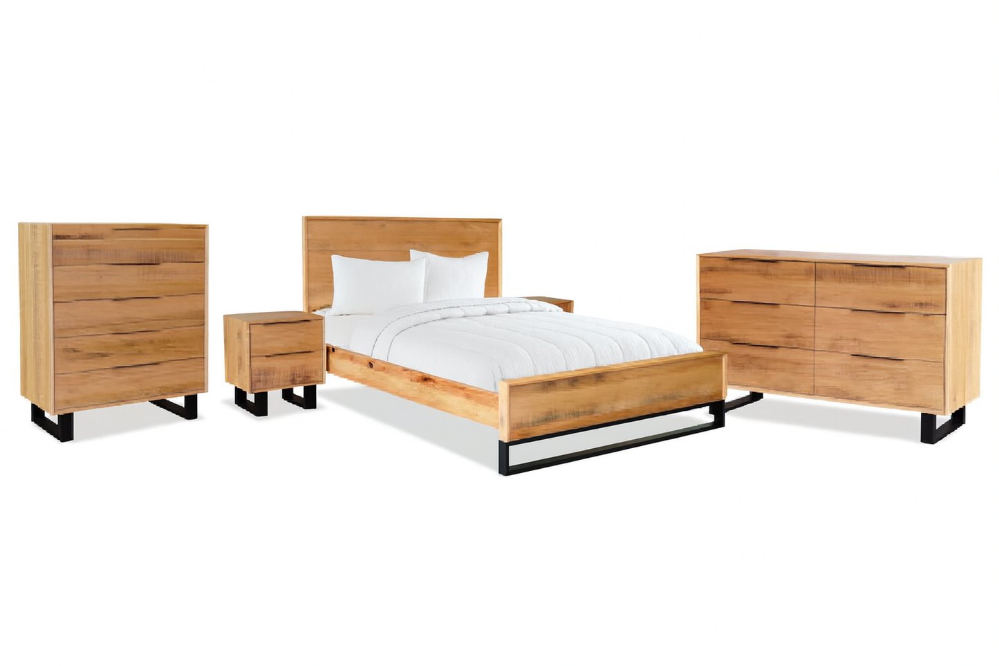 SYMTHESDALE QUEEN 5 PIECE (DRESSER) BEDROOM SUITE - TASSIE OAK - ROUGH SAWN