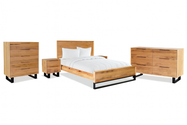 SYMTHESDALE KING 4 PIECE (TALLBOY) BEDROOM SUITE - TASSIE OAK - ROUGH SAWN