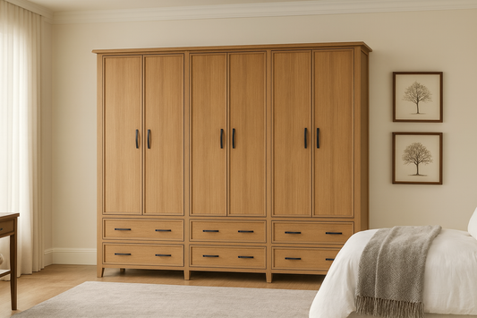 Sydneyside (AUSSIE MADE) 6 Door / 6 Drawer Wardrobe All Hanging Pigeon Paired (3 SECTION) - Tassie Oak Combination - 1800(H) X 2700(W) - Assorted Stained Colours