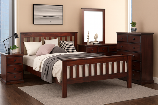 Cronulla (CRQB) Double Or Queen 5 Piece (DRESSER) Bedroom Suite - Baltic , Walnut (PICTURED) Or Greywash