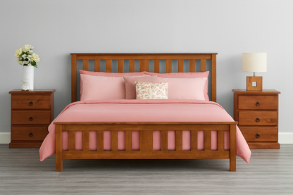 CARRINGTON DOUBLE OR QUEEN 4 PIECE TALLBOY BEDROOM SUITE WITH STANDARD CASE GOODS - GOLDEN OAK