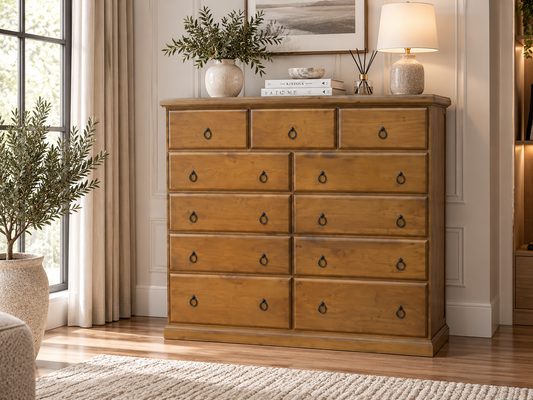 Cronulla (CR60511) 11 Drawer Split Top Chest - 1150(H) X 1510(W) - Baltic , Walnut Or Greywash