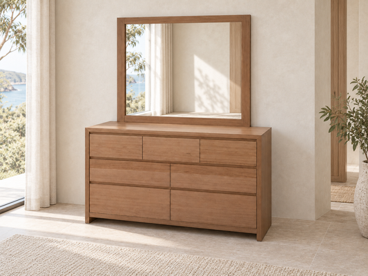 Morgan (AUSSIE MADE) 7 Drawer Dresser & Mirror - Tassie Oak - Assorted Colours