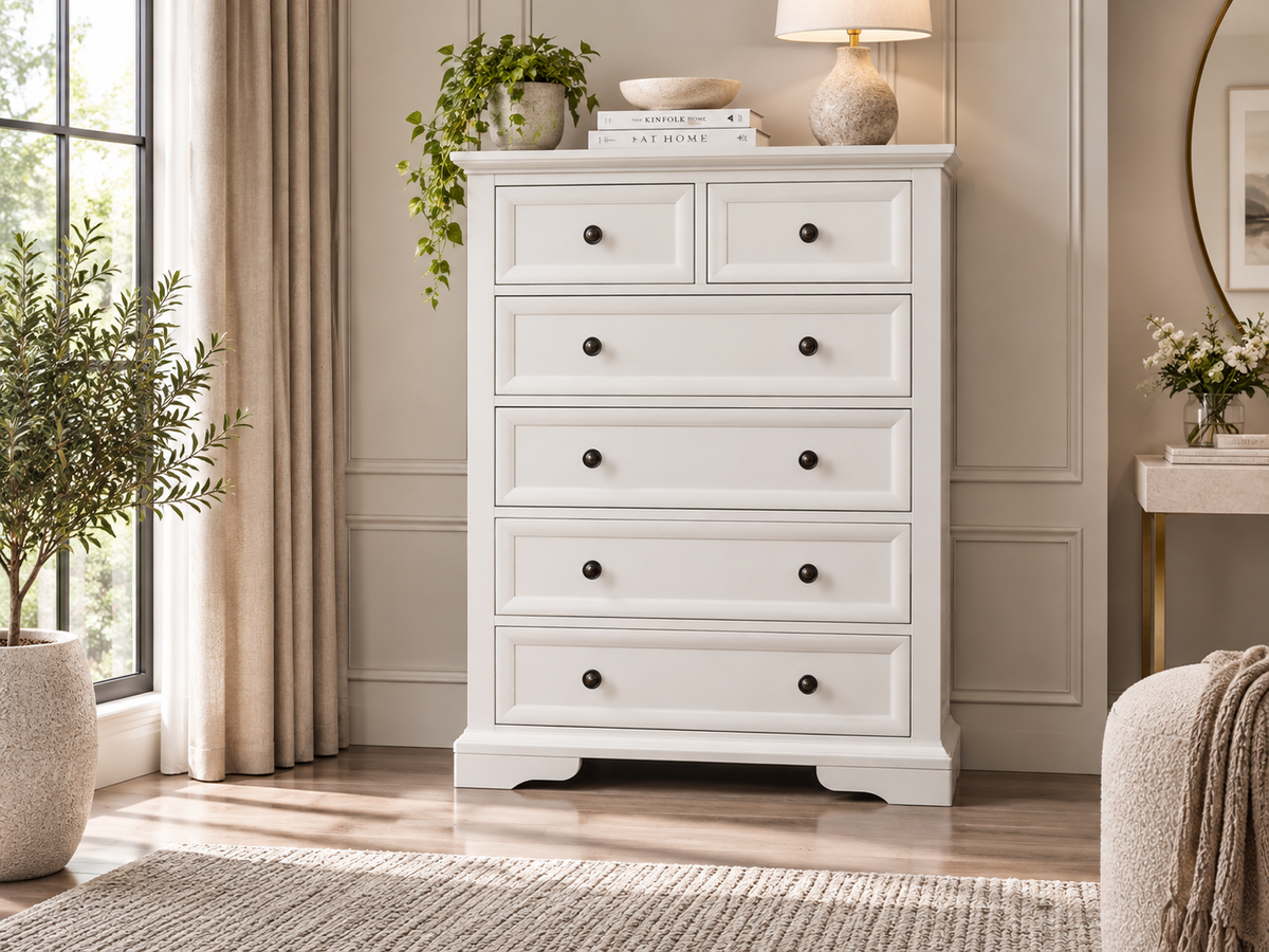 Austin 6 Drawer Split Top Tallboy - 1255(H) X 970(W) - White