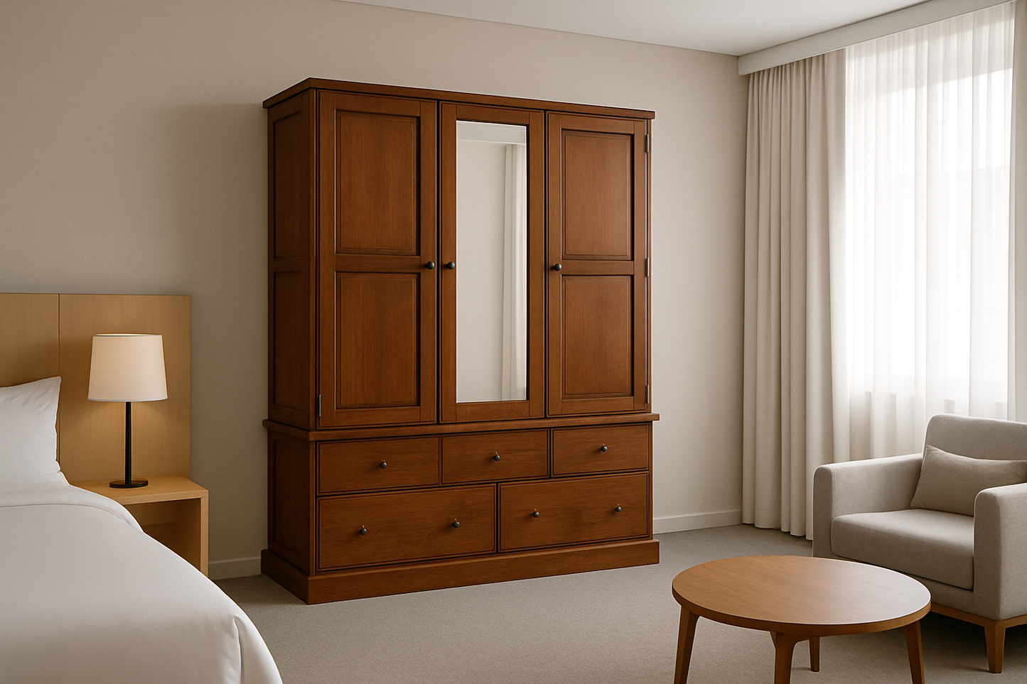 URBAN (AUSSIE MADE) 5 SECTION WARDROBE WITH SMOOTH DOORS COLLECTION - ASSORTED STAINED COLOURS - STARTING FROM $1699