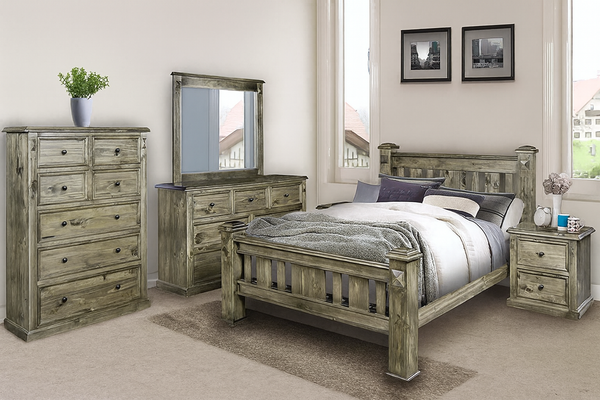 LEGIONS KING 4 PIECE (TALLBOY) BEDROOM SUITE - GREYWASH