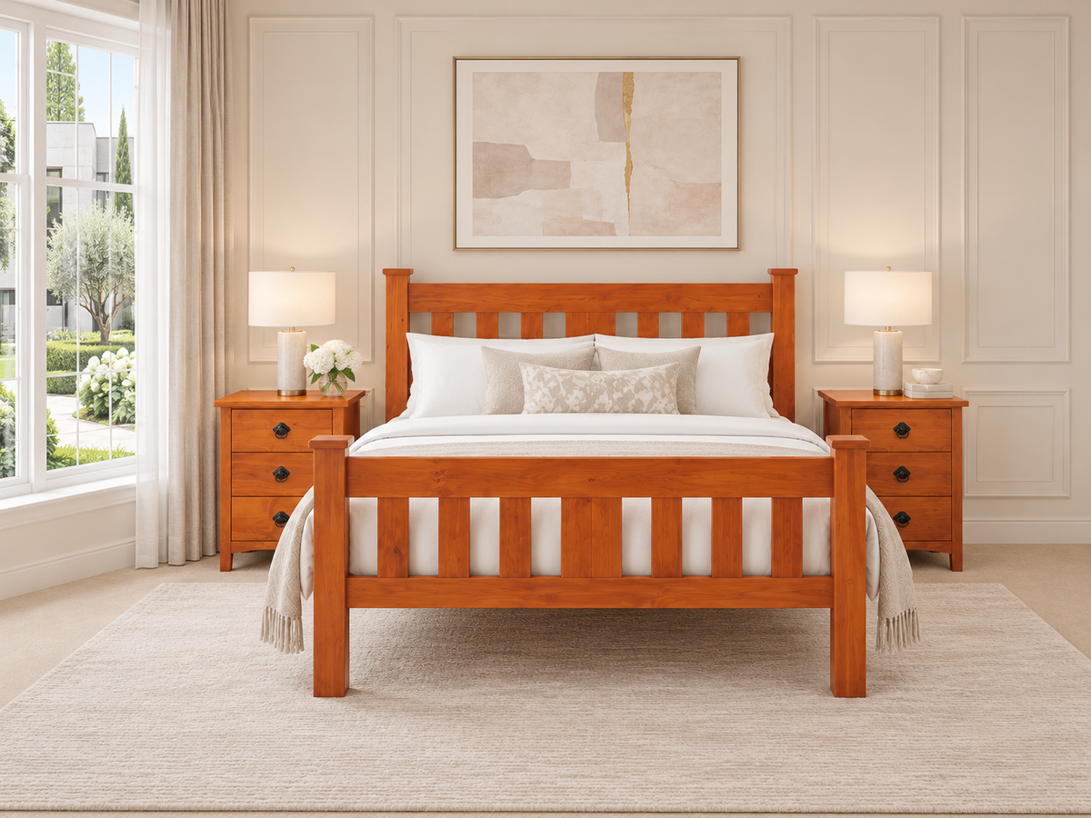 King Madaline (AUSSIE MADE) Straight Federation Bed Only - Assorted Stained Colours