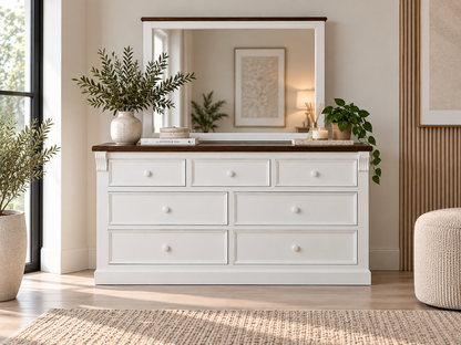 Jane (AUSSIE MADE) 7 Drawer Dressing Table And Mirror - 800(H) X 1500(W) - Assorted Colours