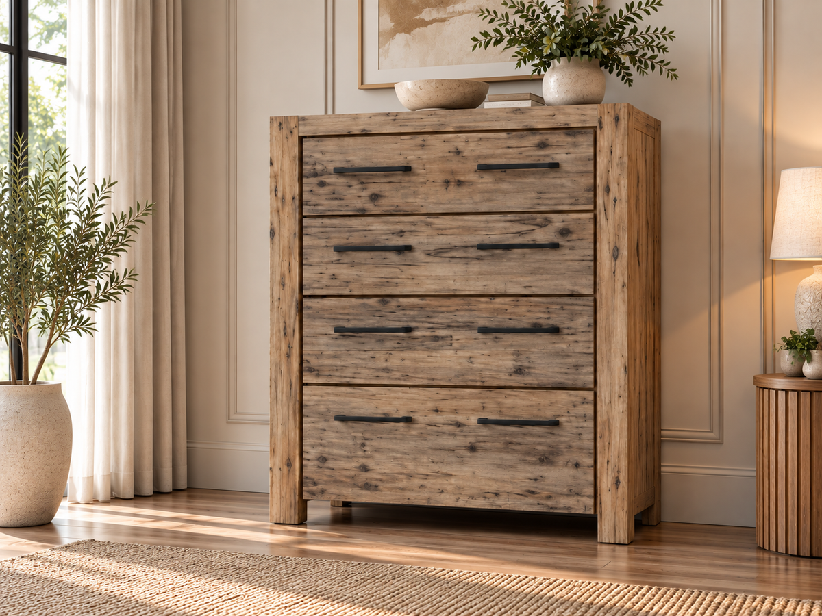 Winslow Acacia 5 Drawers Tallboy - As Pictured