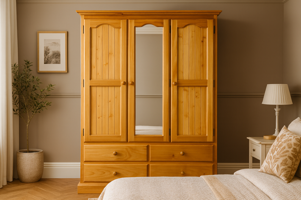 MUDGEE (AUSSIE MADE) WARDROBE COMBO WITH 3 DOORS & 4 DRAWERS - ASSORTED STAINED COLOURS - STARTING FROM $1299
