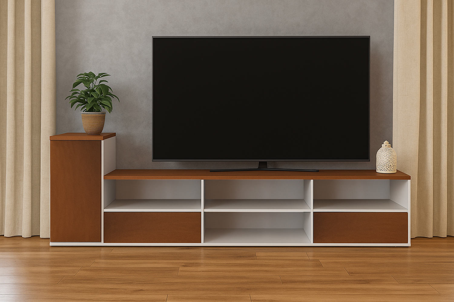 Fujii (AUSSIE MADE) Lowline 2 Drawer / 1 Door TV Unit Collection - Tassie Oak Combination - Assorted Stained Colours