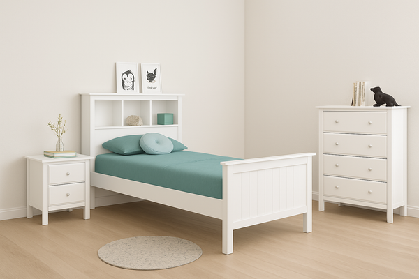 ENDLESS (AUSSIE MADE) SINGLE OR KING SINGLE 3 PIECE BEDROOM SUITE WITH JESSICA CASE GOODS - ASSORTED STAINED COLOURS