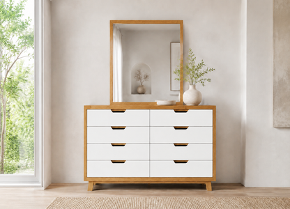 Avalon (AUSSIE MADE) 6 Drawer Dresser Table With Mirror - Tassie Oak Combination - 2 Tone - Assorted Colours
