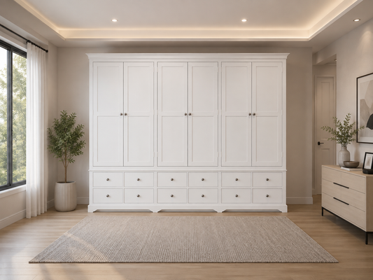 Torridge (AUSSIE MADE) 6 Door / 12 Drawer Wardrobe - 2100(H) X 3150(W) X 520(D) - (2 SECTIONS) - Assorted Painted Colours