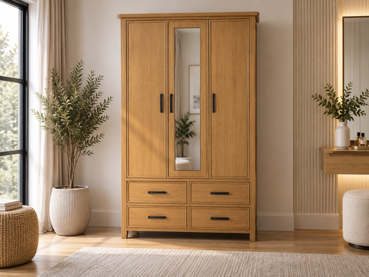 Sydneyside (AUSSIE MADE) 3 Door / 4 Drawer Mirror Robe Collection - Tassie Oak Combination - Assorted Stained Colours