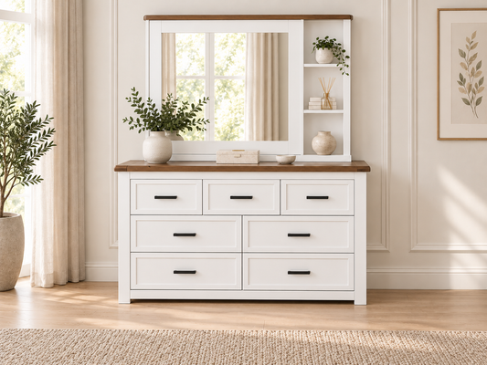 Epcot (AUSSIE MADE) 7 Drawer Dressing Table With Sliding Mirror - 900/1900(H) X 1500(W) X 450(D) - Assorted Painted Colours