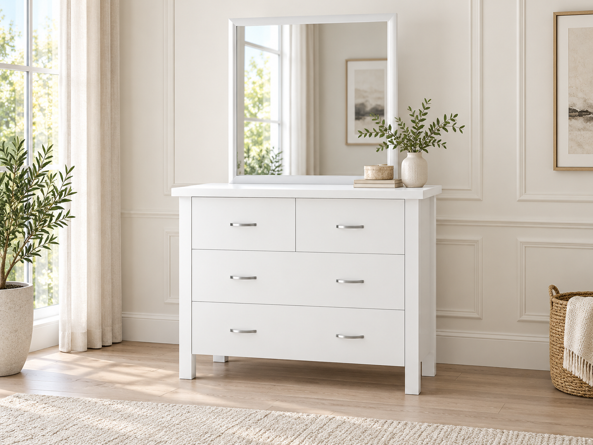 Alodia (AUSSIE MADE) 4 Drawer Dressing Table With Mirror - Assorted Colours