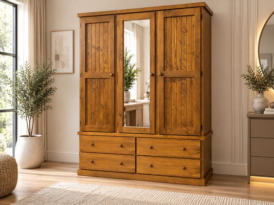 Urban (AUSSIE MADE) Flat Top With 3 Door & 4 Drawer Mirror Robe Collection - Assorted Stained Colours