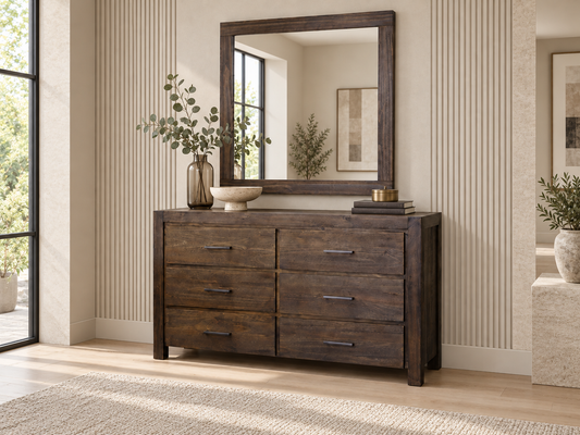 Brielle 6 Drawer Dressing Table With Mirror - Brushed Umber