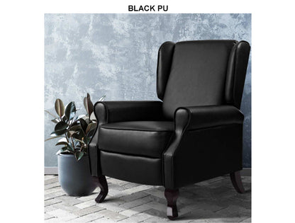 COLLINS RECLINER ARM CHAIR COLLECTION - BLACK PU OR GREY FABRIC