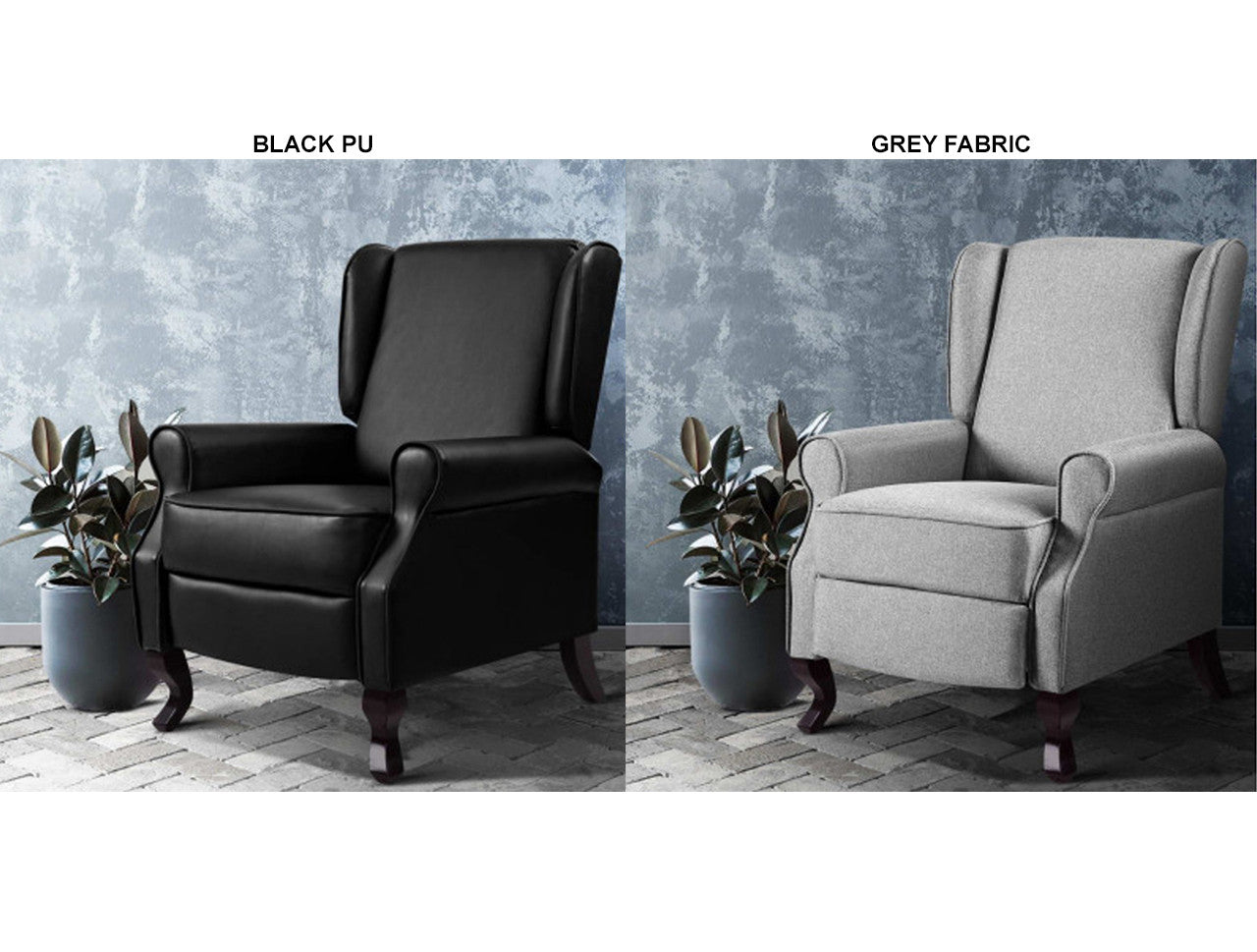 COLLINS RECLINER ARM CHAIR COLLECTION - BLACK PU OR GREY FABRIC