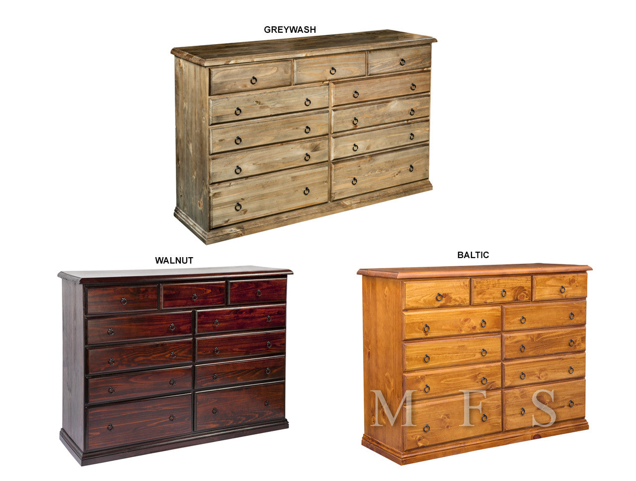 CRONULLA 11 DRAWER LOWBOY - 1100(H) x 1800(W) x 440(D) - BALTIC , WALNUT , GREYWASH (PICTURED)