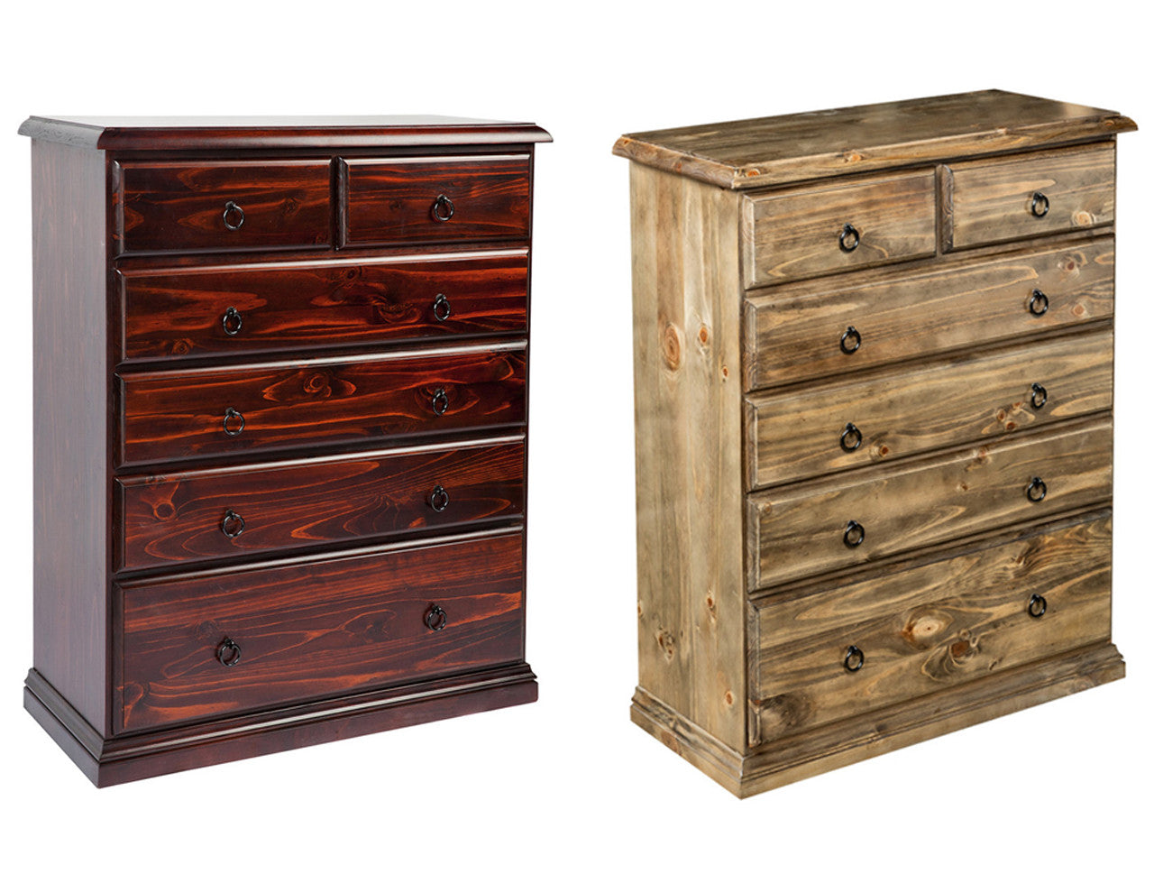 Cronulla (CR3451) 6 Drawer Split Top Tallboy (2 OVER 4) - 1100(H) X 900(W) - Baltic , Walnut (PICTURED) , Greywash