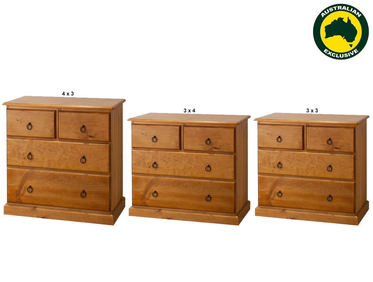 Crystal (AUSSIE MADE) 4 Drawer Lowboy Collection - Assorted Stained Colours