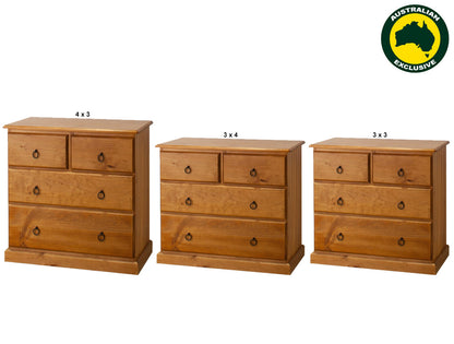CRYSTAL (AUSSIE MADE) 4 DRAWER LOWBOY COLLECTION - ASSORTED STAINED COLOURS - STARTING FROM $599