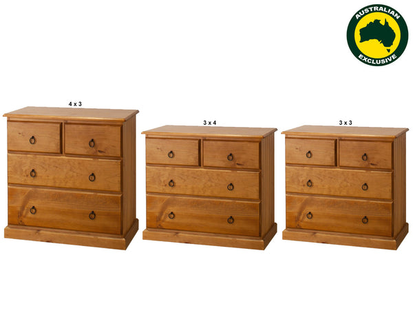CRYSTAL (AUSSIE MADE) 4 DRAWER LOWBOY COLLECTION - ASSORTED STAINED COLOURS - STARTING FROM $599