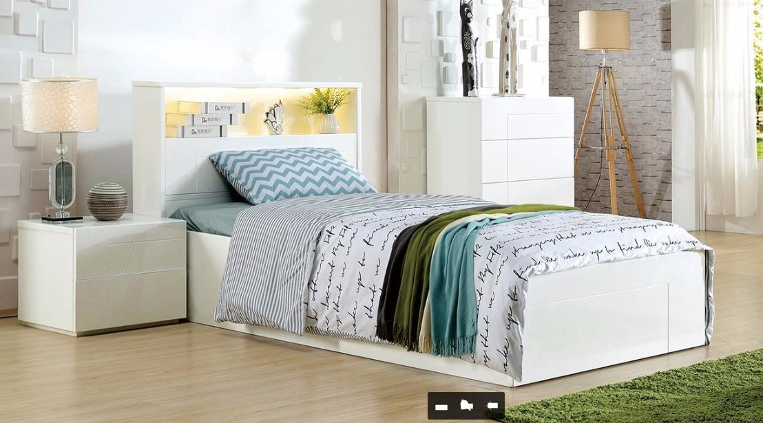 Emerton (MODEL 4-5-12-20-1) - Single Or King Single 3 Piece Bedroom Suite (MODEL:LS-081S/KS) - High Gloss White
