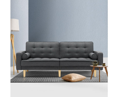 Forest Fabric 3 Seater Sofa Bed Recliner Lounge- Dark Grey