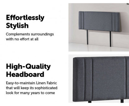 DOUBLE ANDORRA LINEN FABRIC HEADBOARD BEDHEAD - GREY
