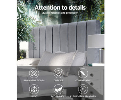 DOUBLE  ELMINA VELVET FABRIC HEADBOARD BEDHEAD - GREY