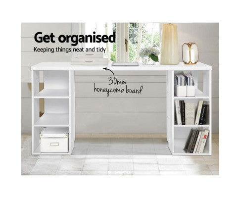 MAYVEN COMPUTER DESK WITH 3 TIER SHELVES - WHITE