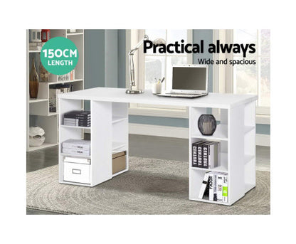 MAYVEN COMPUTER DESK WITH 3 TIER SHELVES - WHITE