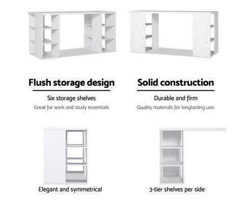 MAYVEN COMPUTER DESK WITH 3 TIER SHELVES - WHITE