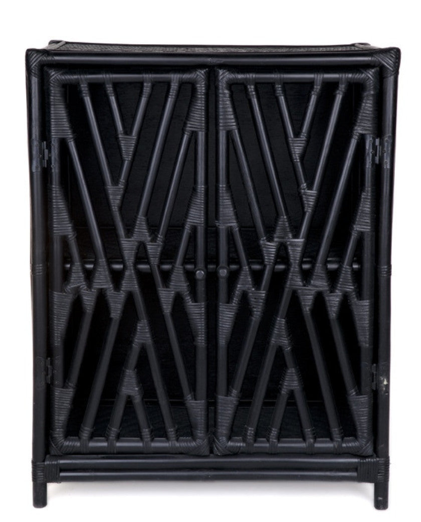 RATTAN  2 DOOR  CABINET (DET371) - BLACK