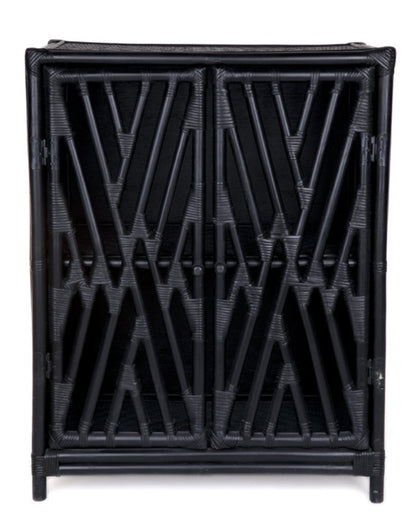 RATTAN  2 DOOR  CABINET (DET371) - BLACK