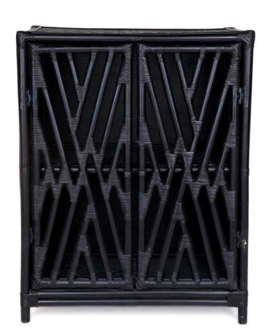 RATTAN  2 DOOR  CABINET (DET371) - BLACK