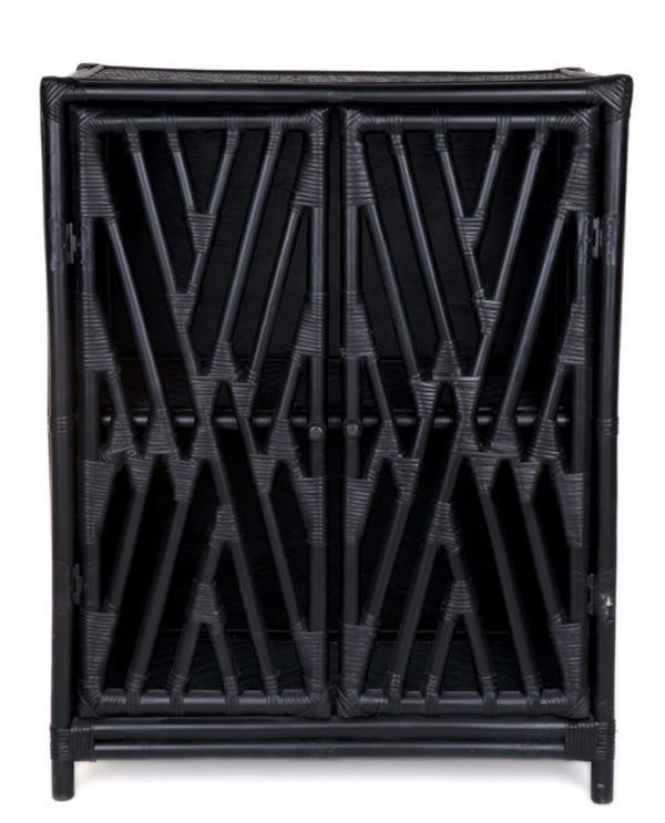 RATTAN  2 DOOR  CABINET (DET371) - BLACK