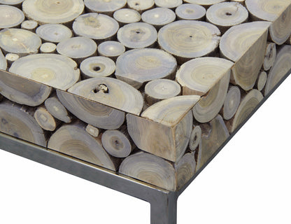 IBERIA DRIFTWOOD AND STAINLESS STEEL CONSOLE TABLE - 790(H) X 1200(W) X 390(D) - NATURAL/SILVER