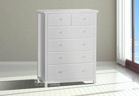 FEDERATION (AUSSIE MADE) TALLBOY - 6 DRAWER (TOP SPLIT) - 1300(H) X 1100(W) - ASSORTED COLOUR STAINS (NOT WHITE, AS PICTURED)