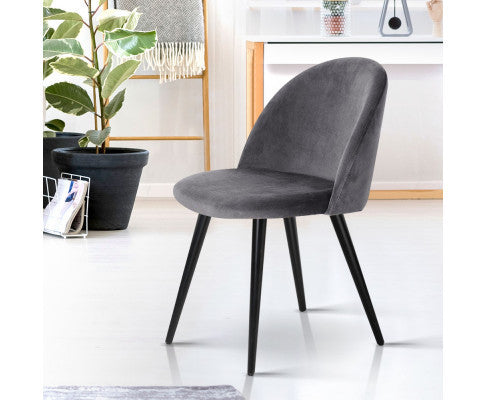 Camryn (SET OF 2) Velvet Fabric Dining Chair - Dark Grey