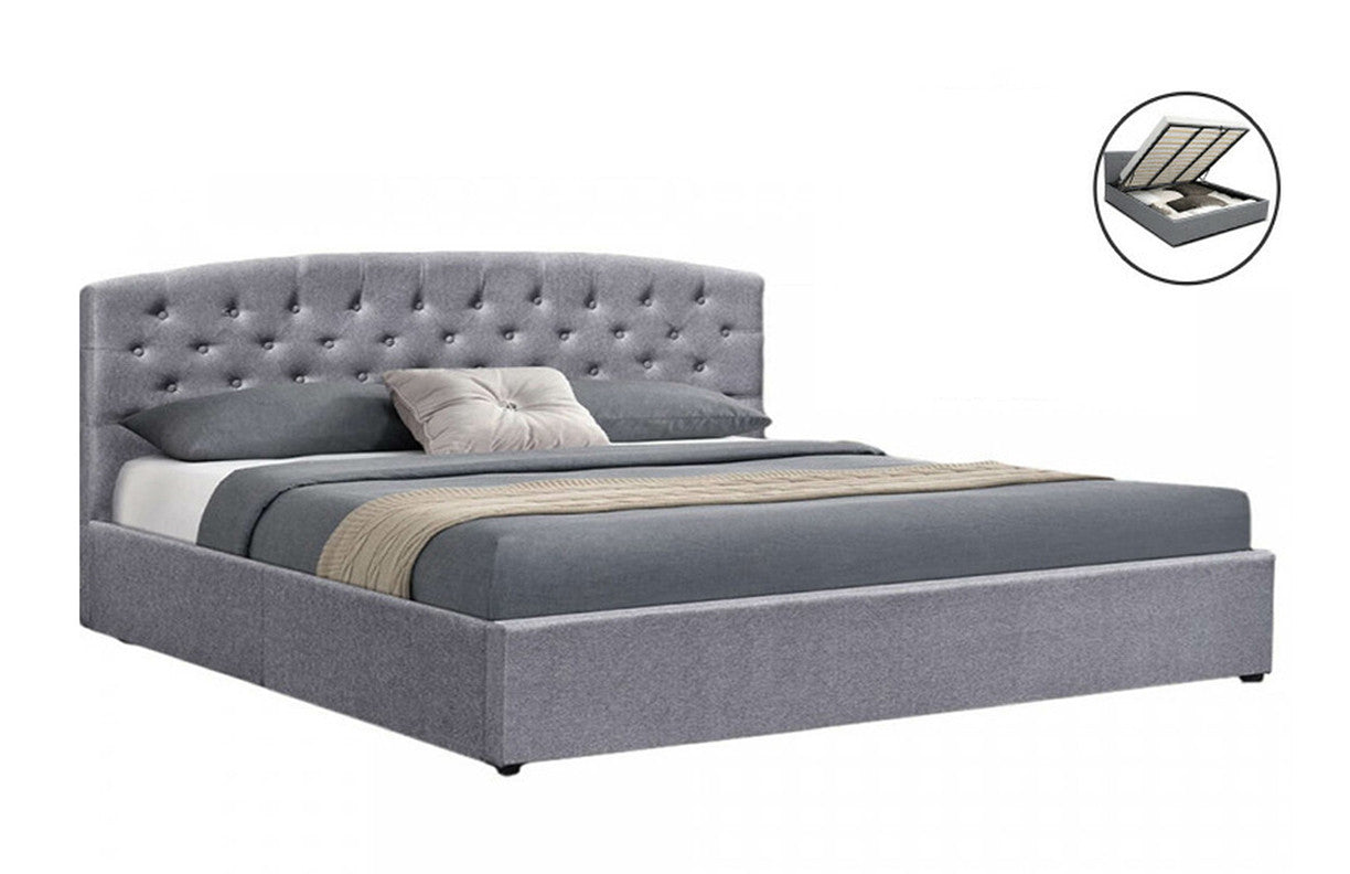 KING DIONYSUS FABRIC GAS LIFT STORAGE BED WITH HEADBOARD - DARK GREY