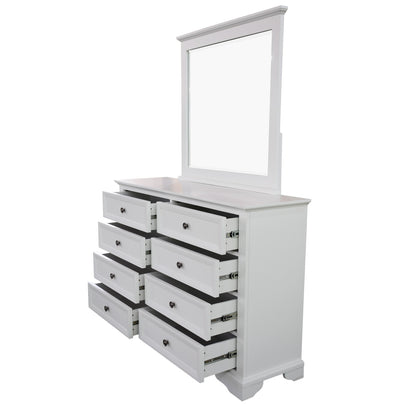 AUSTIN 8 DRAWER DRESSING TABLE - 1990/1000(H) x 1500(W) WITH MIRROR - WHITE