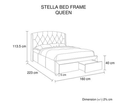 QUEEN PIXIE FABRIC BED WITH UNDERBED DRAWERS - NAVY BLUE